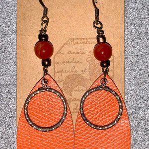 3 for $50 - "Marmalade" leather teardrop earrings